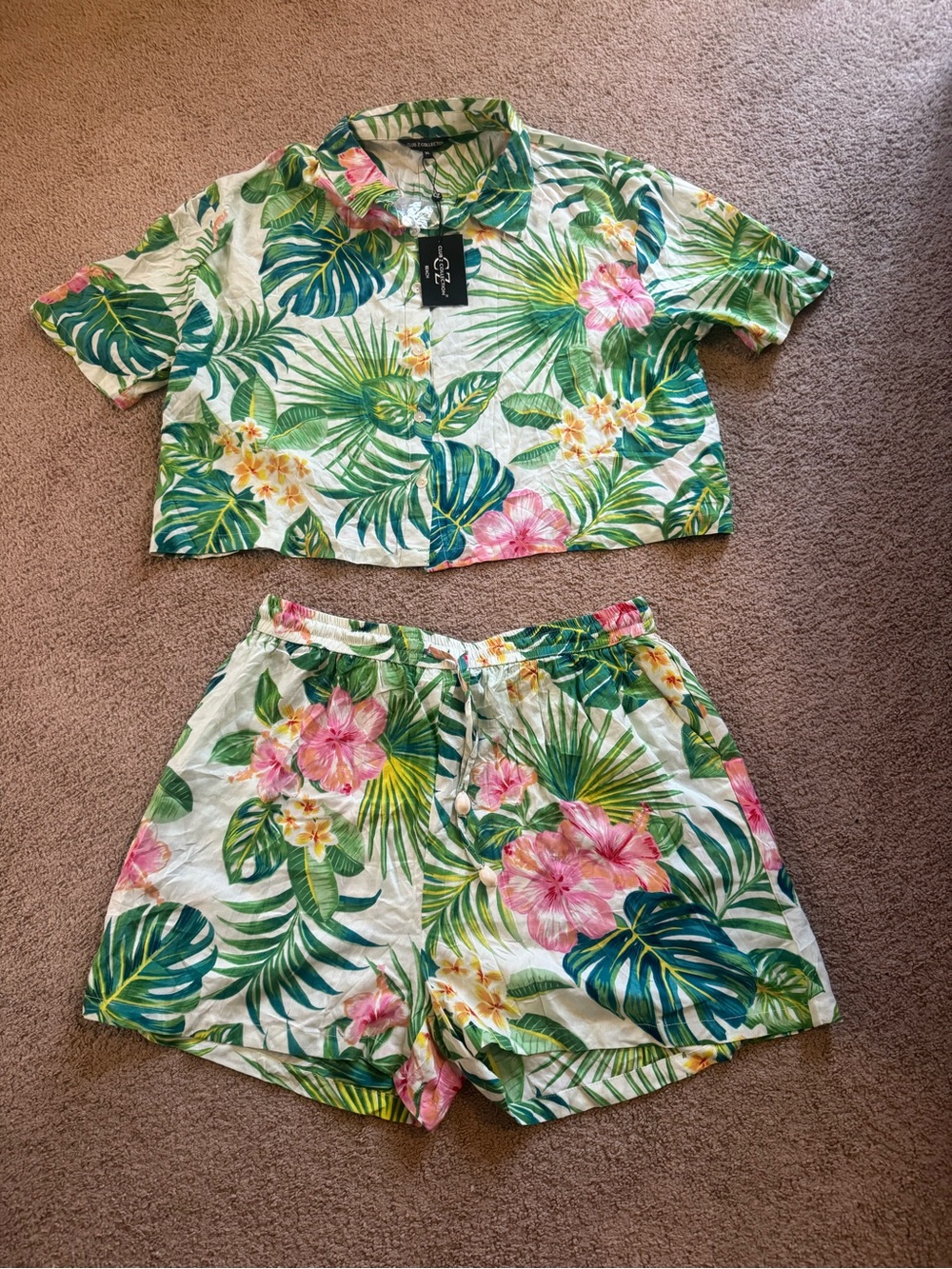 Tropical Floral Lounge Set - Green & Pink
